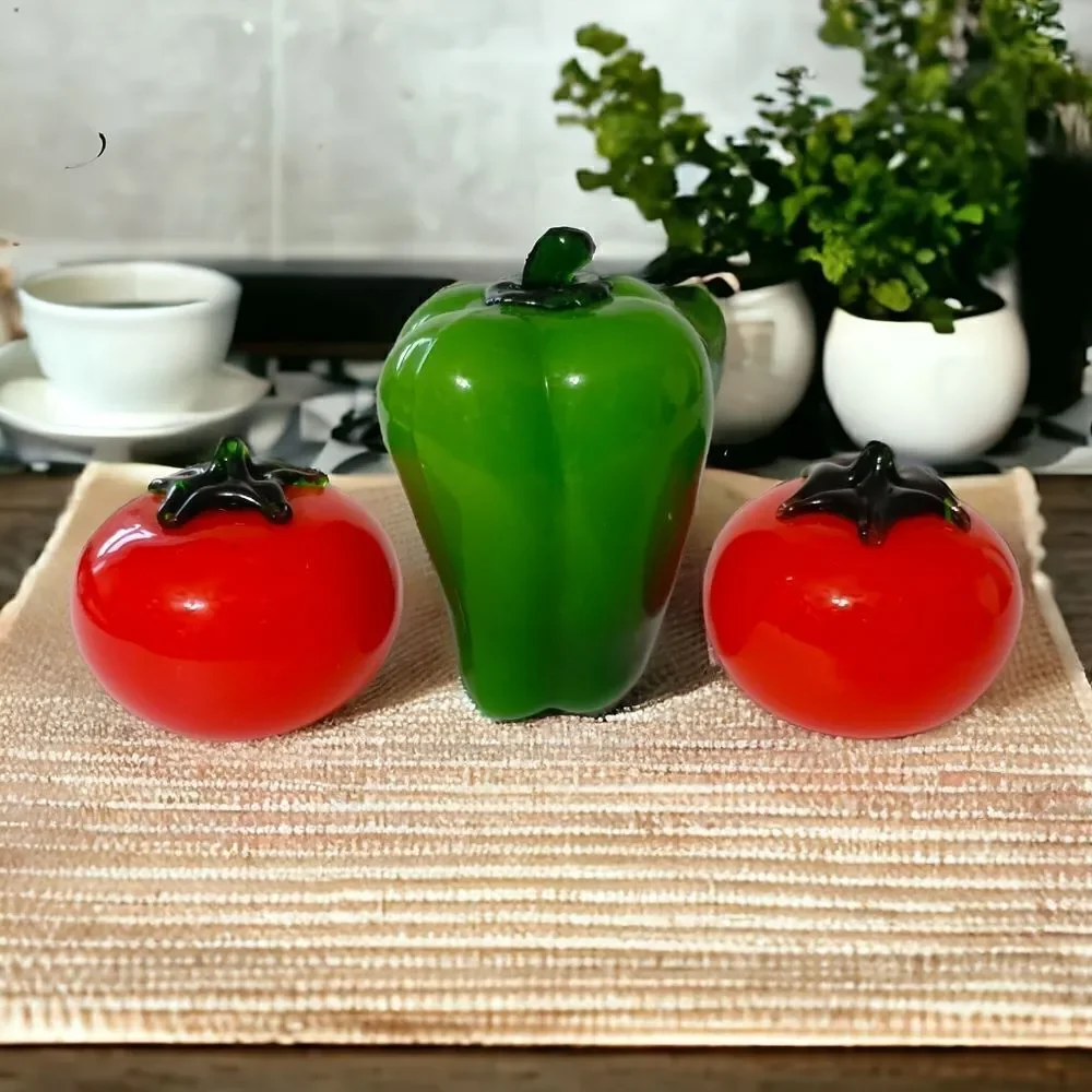 3 Art Glass Vegetable Figures Paperweight‎ Veggie Decor Red Green Handblown Vtg - Picture 8 of 15